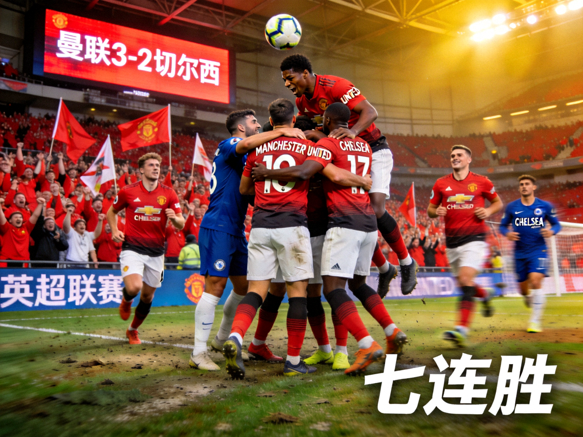 曼联在英超联赛中逆转战胜切尔西取得七连胜的精彩比赛画面